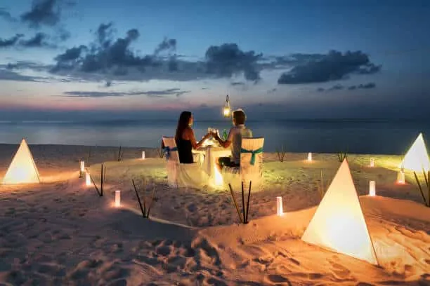 Honeymoon dinner on a deserted beach