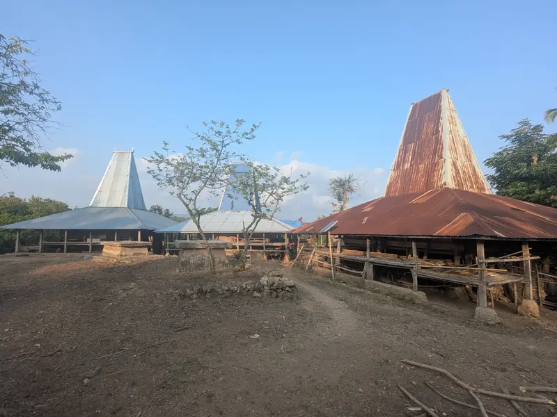 Maisons traditionnelles sumbanaises aux toits hauts à Gaura