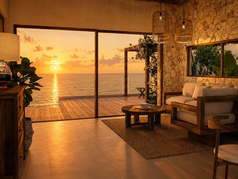 Villa Kabisu au coucher du soleil sur la côte de Sumba