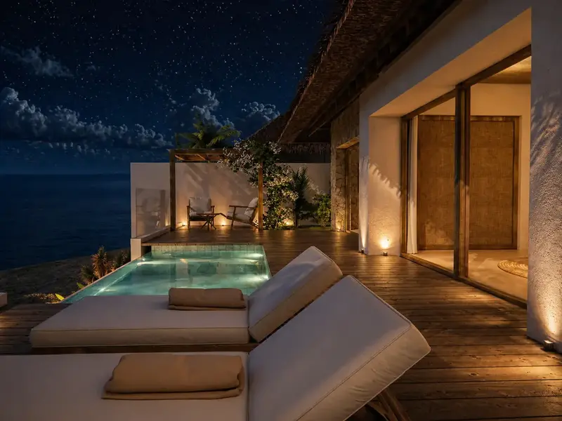 Kabisu villa exterior at night