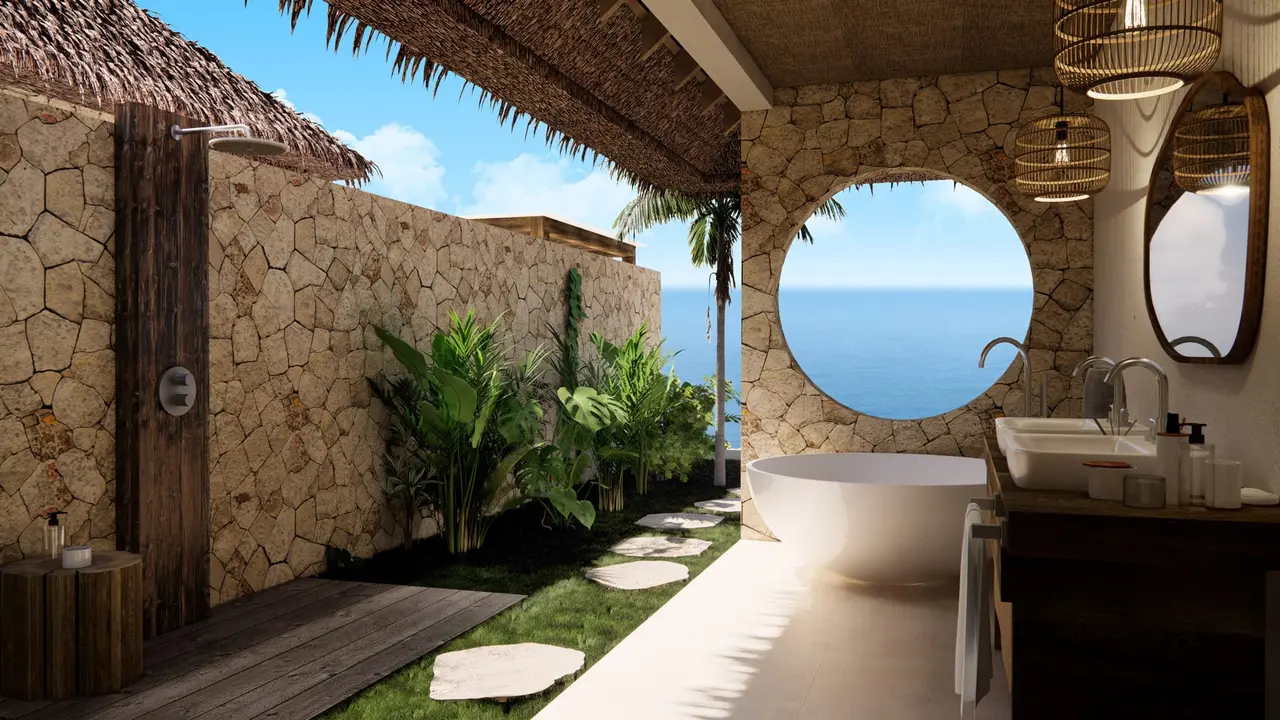 Villa bathroom with ocean view