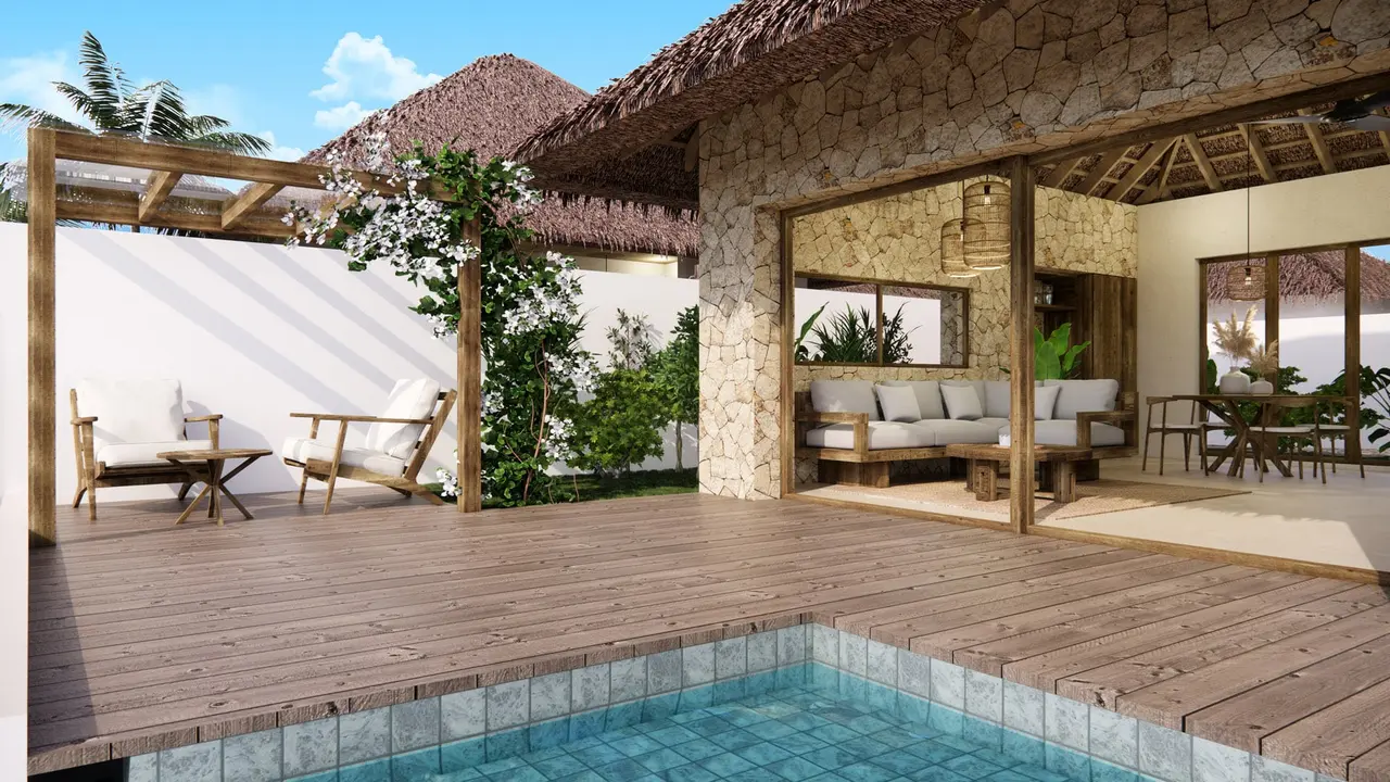 Villa pool deck with infinity pool